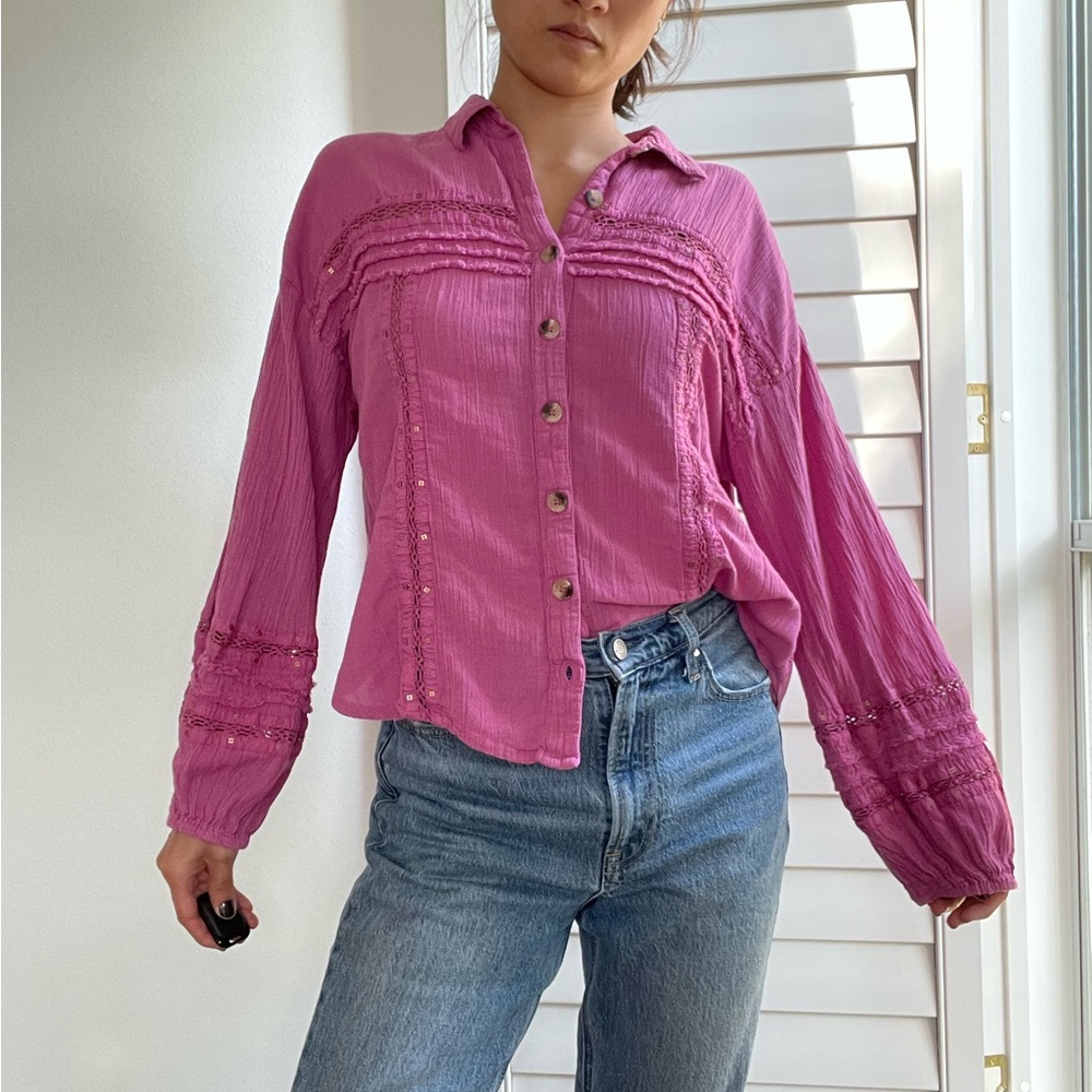 NEW Free People Summer Stars Button Down Top